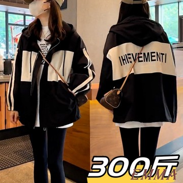 歐貨大碼150公斤 法式百搭外套女  春秋新款 字母設計休閒衝鋒衣 oversize 休閑慵懶外套 簡約百搭 ins上衣