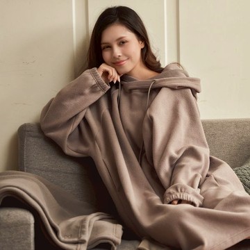 A.Brolly|Huggi石墨烯保暖長版帽T - 櫻花粉-M/L