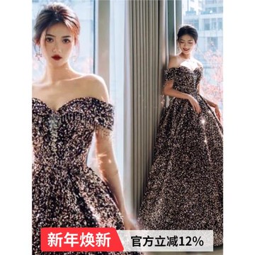 黑色閃片生日藝考晚宴年會主持人大合唱演出服晚禮服19777QQ