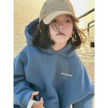 波拉韓童裝男童加絨衛衣2025冬裝兒童連帽上衣女童炸街運動衫洋氣