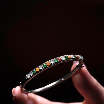 冰種多彩翡翠蛋面手環 925純銀 | 天然緬甸玉翡翠A貨 | 送禮