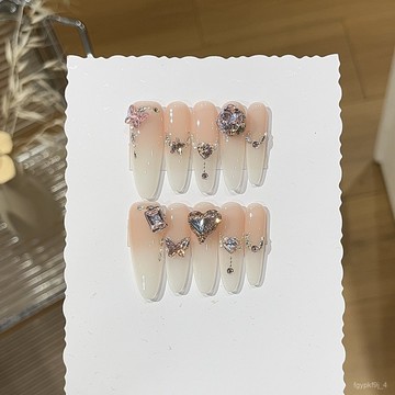 🎀可可精選🎀【戀愛心動】桃汐裏甜慾少女風裸色月光石漸變K9粉鑽顯白穿戴甲手工穿戴甲顯白美甲片日常穿戴甲 Y6I9