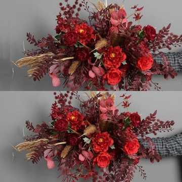 婚慶仿真花仙桃大花點掛花森系紅色系拐角花路引花排婚禮背景掛花