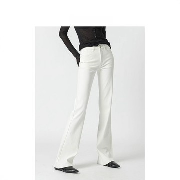 長腿秘籍四面彈高腰白色微喇叭牛仔褲女秋季新款法式筒叭褲顯瘦鑫弘-素時衣櫥