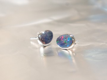 澳洲歐泊石OPAL 8.2x11.5mm不規則天然蛋白石925純銀耳針