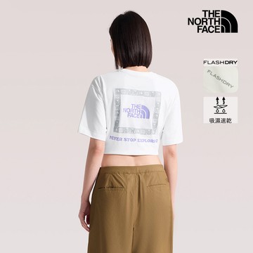 The North Face北面男女款白色FLASHDRY速乾背面印花短袖T恤｜8GXDFN4 排汗衫