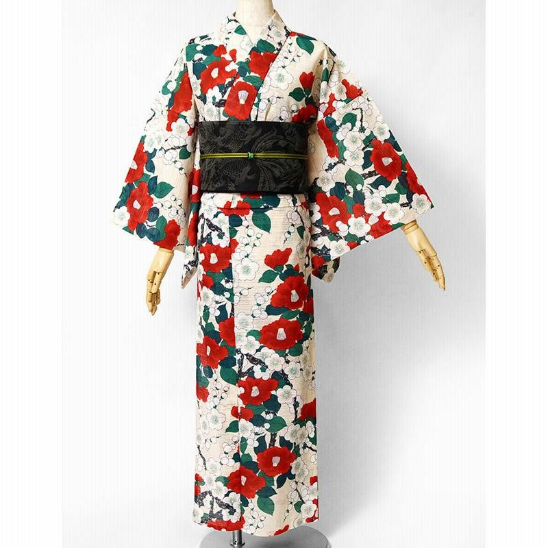 新品　京都岡重レディース浴衣　花丸と藤柄　クリーム色　綿100%　日本製 新品 京都岡重レディース浴衣 花丸と藤柄 クリーム色 綿100% 日本製