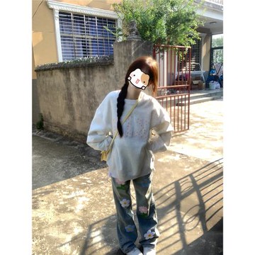 美式復古甜美圓領衛衣女oversize春秋季潮牌寬松內搭長袖小眾上衣