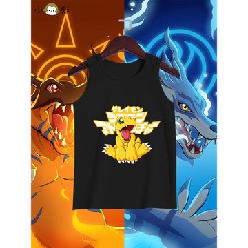 數碼寶貝亞古獸比丘獸動漫周邊背心男女兒童裝學生寶寶無袖t恤衫