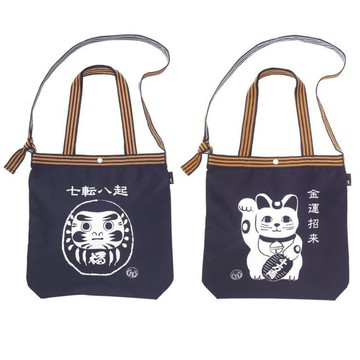 ROOTOTE 日本傳統和風可前掛帆布包2WAY手提包&斜肩包25080揹帶可調/拔染棉布包外出休閒包側背包肩背袋