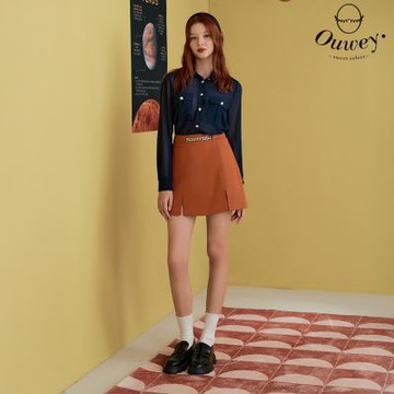 OUWEY歐薇 俏麗感鍊條裝飾褲裙(咖色；S-L)3233392403