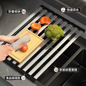 304不銹鋼 廚房水槽瀝水架 水池碗碟置物架碗盤架可折疊伸縮瀝水籃