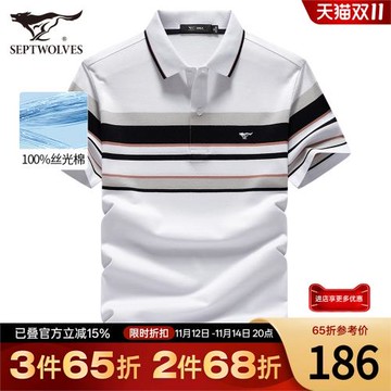 七匹狼短袖T恤男士24夏季新款翻領純棉絲光棉條紋Polo衫休閑男裝