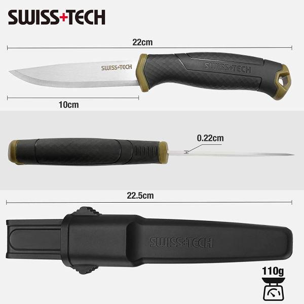 SWISS TECH シースナイフ サバイバルナイフ KNIFE 天然ウッドハンドル アウトドア 登山 キャンプ 狩猟 バーベキュー