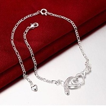 925純銀腳鍊鑲鑽銀飾-情人節必備愛心造型生日情人節禮物女飾品73ci1【獨家進口】【米蘭精品】