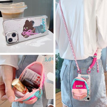 ins鏡面潑墨蝴蝶結狗狗適用iphone16promax蘋果15小眾16pro手機殼12少女心11旅行包14Pro斜挎可背帶掛繩手提