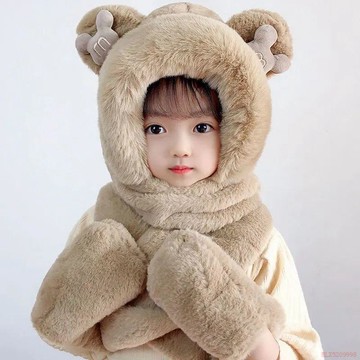 臺灣出貨12H🌈兒童帽子圍巾手套一體秋冬季男女童寶寶毛絨三件套親子款加厚保暖