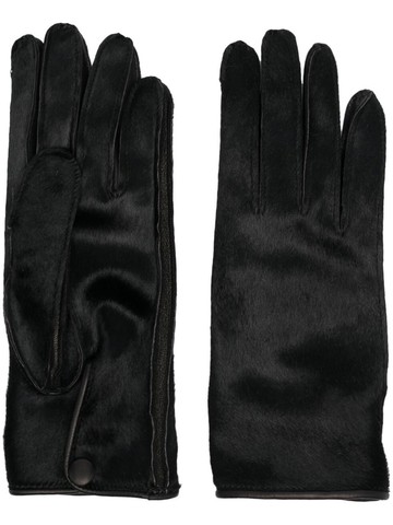 Maison Margiela - signature-stitch logo pony-hair gloves - women - Silk/Calf Leather - M - Black