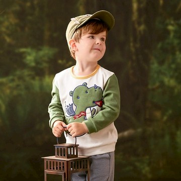 小英熊拼接袖純棉長袖T恤