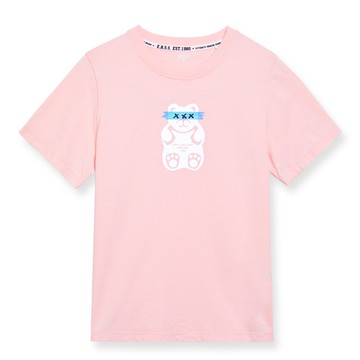 【ERSS】女裝 短袖 女生 t恤 短袖上衣 合身 圓領 印花 純棉 熊熊  淺粉紅【K70166】