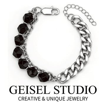 【GEISEL】切面瑪瑙古巴鍊 水晶石手鍊 不鏽鋼手鍊 男生手鍊 中性手鍊(C-017)