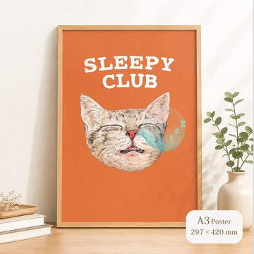 SLEEPY CLUB / 虎斑貓 / 貓咪與泡芙 / A3 藝術海報