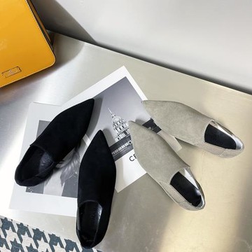 2024秋冬新品歐美深口百搭純色尖頭牛磨砂里外皮側橡筋平底女單鞋