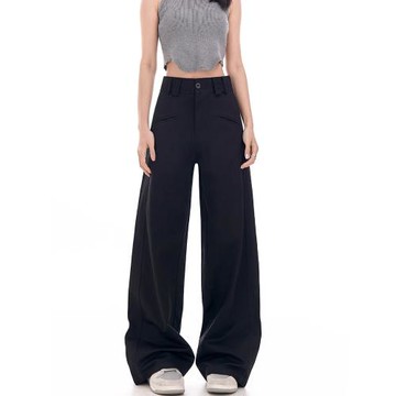 黑色西裝褲女夏季薄款胖妹妹mm設計感高腰寬松顯瘦休閑闊腿褲子潮