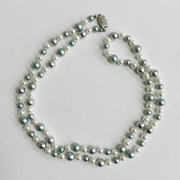 玻璃mix珍珠全節歌劇式長項鍊 / 6x8mm 約80cm / 藍色x白色mix / made in japan