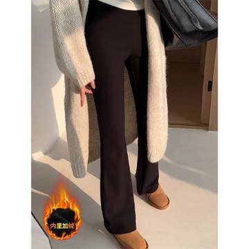 黑色加絨加厚微喇褲女秋冬季新款窄版垂感顯瘦休閑小個子喇叭褲子