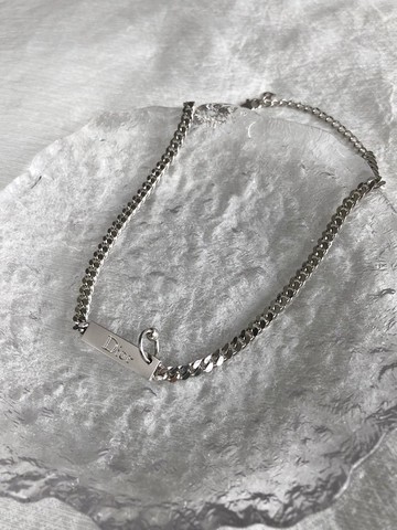 【日本直送 名牌中古包】Christian Dior 迪奧 項鍊 銀色 Logo 飾牌 vintage 老品 35bccv