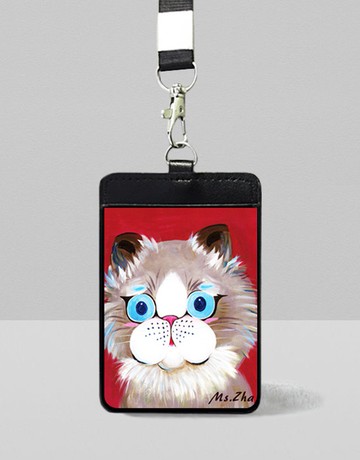 真皮識別證套\膽小的貓\加送狗狗貓貓明信片一張(隨機)