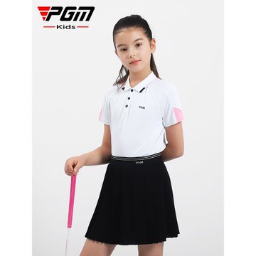 PGM兒童高爾夫服裝女童夏季運動短袖T恤舒適親膚拼色設計簡約百搭