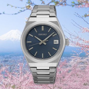 SEIKO 精工 預CS系列/Lady簡約條紋精鋼34㎜藍面 SK004(SUR575P1/6N42-00N0B)