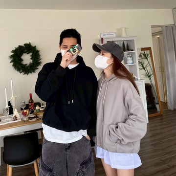 【AMERO】男女款 長袖連帽T恤 短寬版型 情侶裝