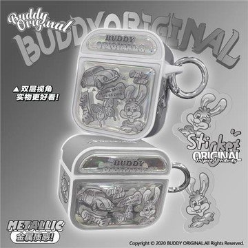 BUDDY原創金屬貼紙適用Airpods耳機保護套3代蘋果耳機保護殼pro軟殼二代防摔藍牙耳機套4代高級