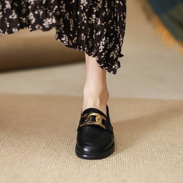 真皮單鞋女2025新款春秋小皮鞋英倫風平底日系jk鞋子一腳蹬樂福鞋