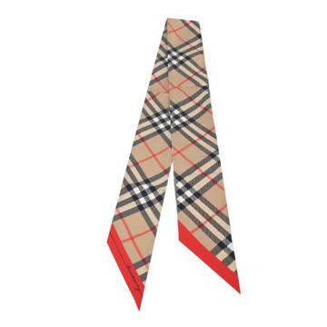 BURBERRY經典格紋窄版雙色絲巾(鵝卵石白)