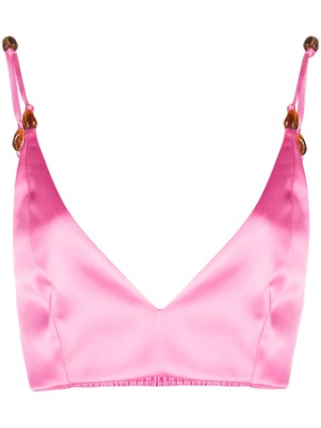 GANNI - bead-detailing satin top - women - Recycled Polyester/Spandex/Elastane/Recycled Polyester - 40 - Pink