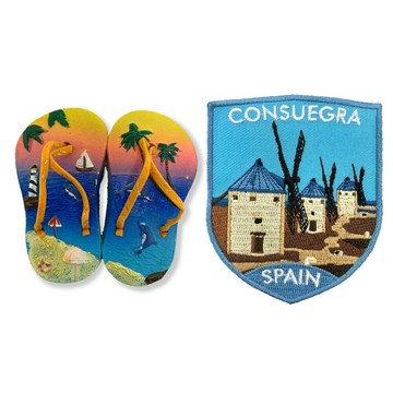 西班牙度假拖鞋紀念品磁鐵+西班牙 孔蘇埃格拉袖標【2件組】旅遊磁鐵 紀念磁鐵 出國禮物磁鐵 回憶磁鐵 冰箱磁貼