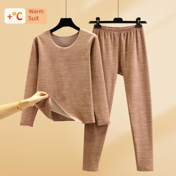 德絨女無痕圓領發熱長袖保暖內衣