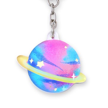 小鏡子鑰匙圈-粉藍星球