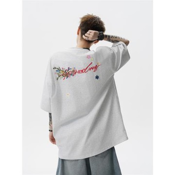 悟空有貨潮牌美式字母刺繡重磅短袖T恤男女夏季寬松百搭情侶上衣