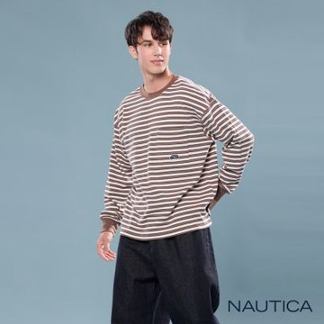 Nautica 官方旗艦 男裝 復古條紋口袋長袖T恤-棕色
