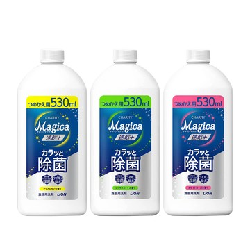 LION 日本LION Charmy Magica速乾+ 抗菌洗碗精530ml 清澈檸檬+白玫瑰香+柑橘薄荷 (6入組)