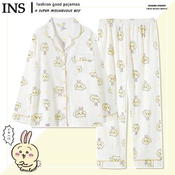 DHWA純棉烏薩奇chiikawa吉伊卡哇睡衣女長袖春秋季棉紗家居服