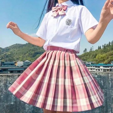 JK制服短裙套裝原創學院風夏季短袖女生襯衫百褶格裙子兩三件全套