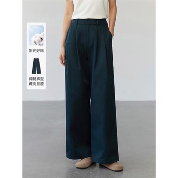 (免運)闊腿休閑褲子女2025秋季新款復古藏青色直筒高腰寬松顯瘦工裝褲