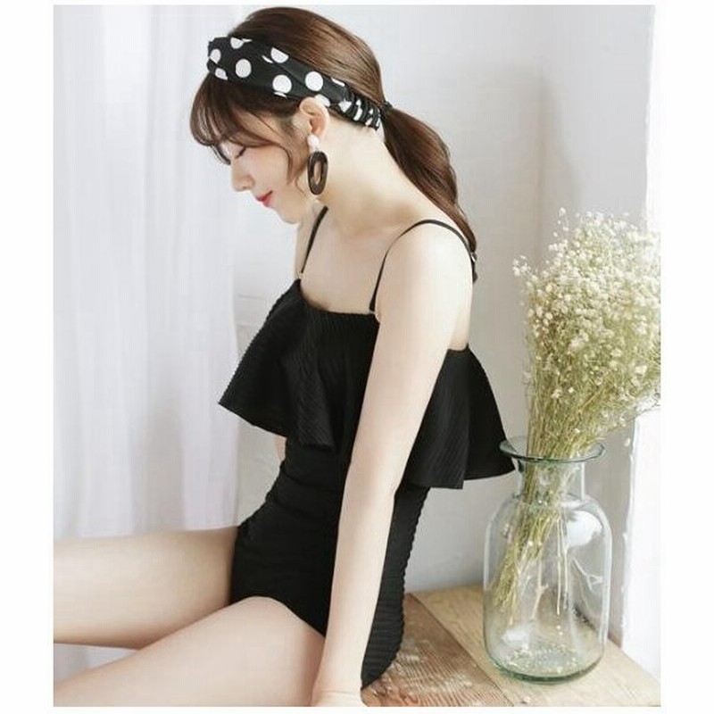 大人可愛い 新作 人気 レディース 水着 シンプル 可愛い ワンピース水着 韓国 ハイウエスト 体型カバー 韓国ファッション ブラック フリル水着 無地 通販 Lineポイント最大get Lineショッピング