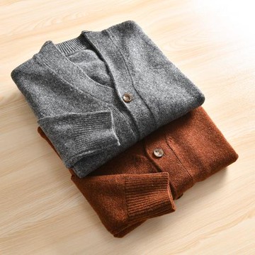 隨性百搭！羊毛混紡面料！外貿男裝工廠秋冬休閑純色針織開衫毛衣